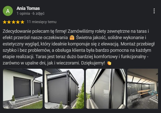 Realizacja rolet pokazana w opinii Ani Tomas